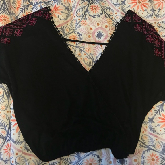 Boho embroidered low-back cinch waisted top - Picture 2 of 5